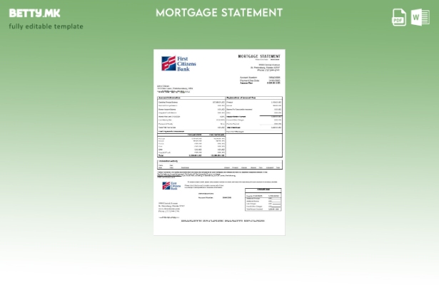 модерен стил USA First Citizens извод за хипотека од банка во шаблон за формати 